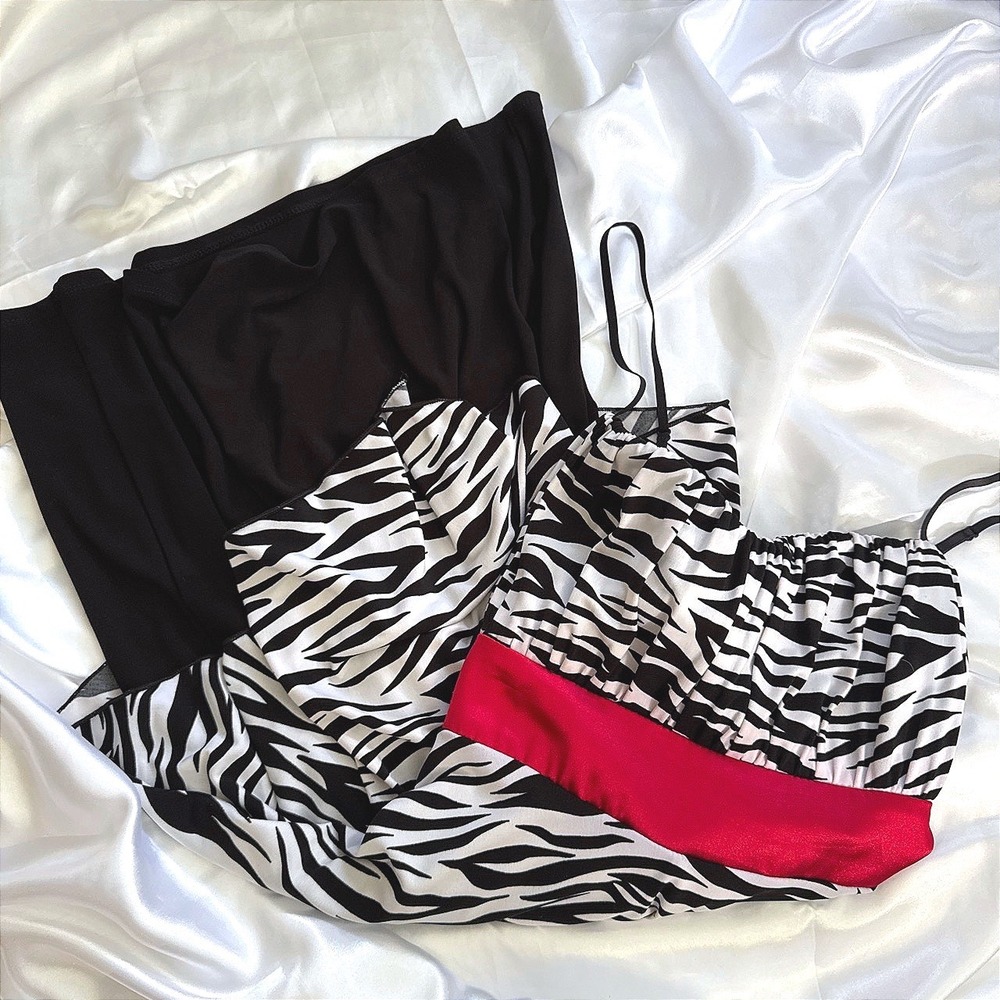 Taboo Zebra Print Mini Dress Red Sash Asymmetrical Hem Y2K Black White 1XL